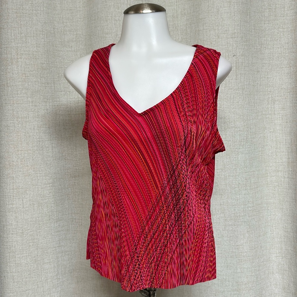* SALE * AQUA BLUES red yellow pink pleated crinkled sleeveless blouse shirt top